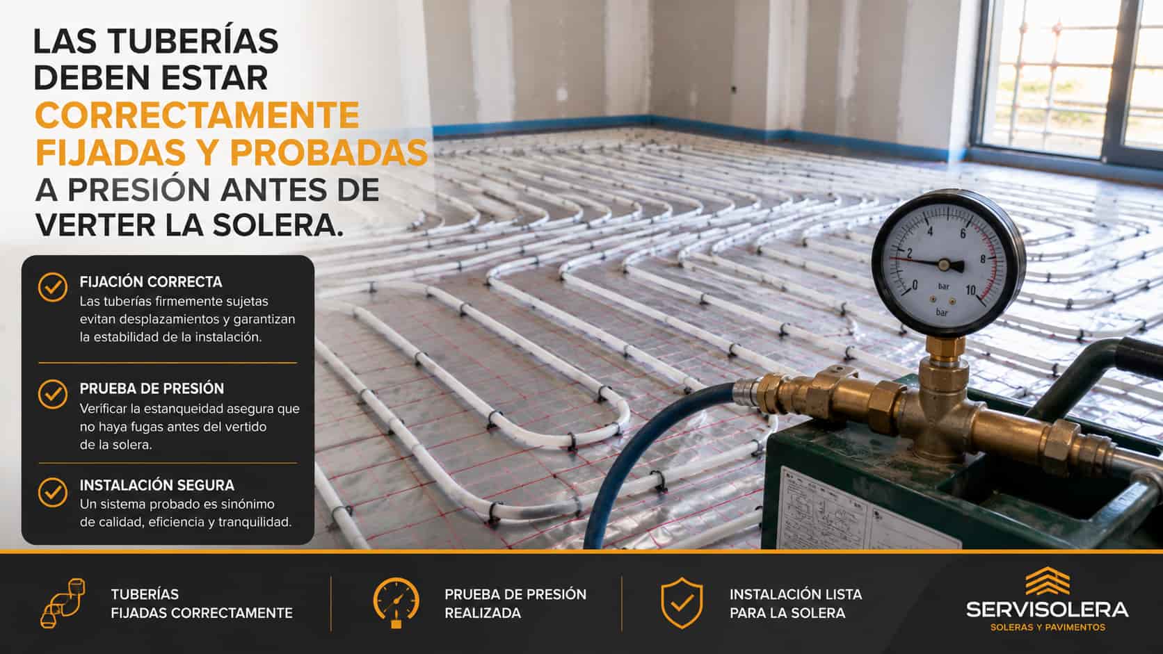 Instalación de solera de mortero semiseco sobre tuberías de suelo radiante en Madrid