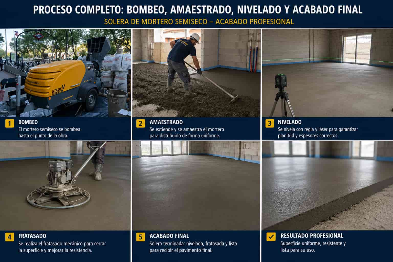 Resultado final de recrecido y nivelado de suelo con mortero semiseco en vivienda de Pozuelo de Alarcón