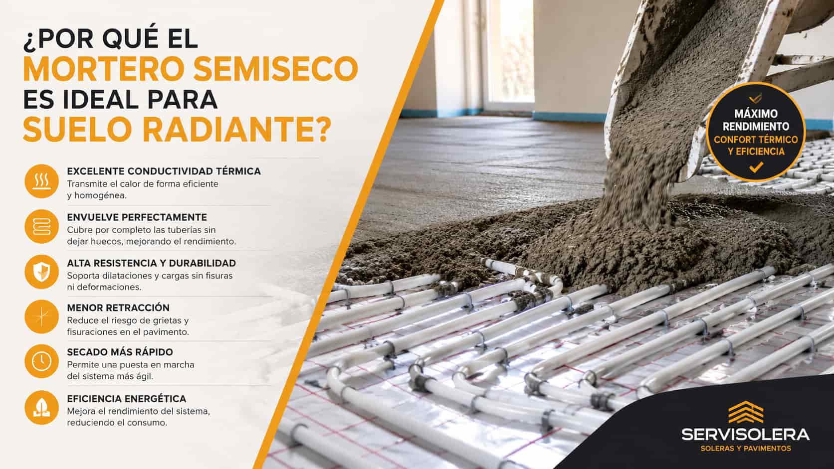 Aplicación de mortero semiseco sobre tuberías de suelo radiante en obra de Madrid