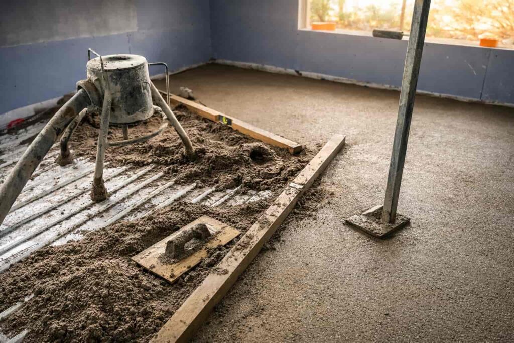 Bombeo de solera de mortero semiseco en vivienda Madrid con maquinaria propia - Servisolera